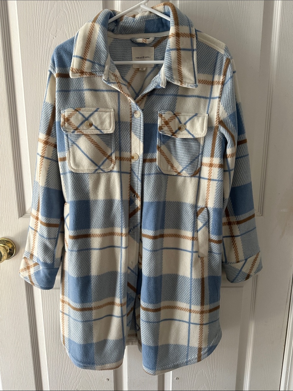 Thread and Supply long plaid “shacket”